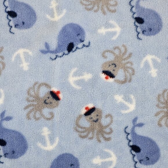 Parents Choice Walmart Blue Baby Blanket Octopus Sailor Hat Captain Whale Anchor - Picture 2 of 5